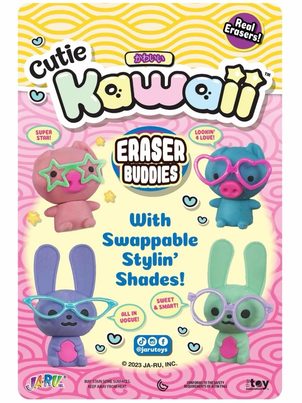 Cutie Kawaii Eraser Buddies Set - Pastel Purple, Pink, Mint, Teal - Picture 2 of 4
